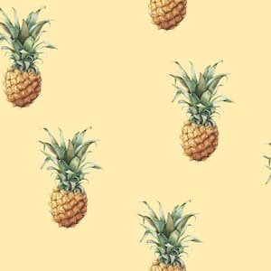 Pineapples Yellow Matte Finish Vinyl on Non-Woven Non-Pasted Wallpaper Roll