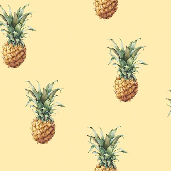Pineapples Yellow Matte Finish Vinyl on Non-Woven Non-Pasted Wallpaper Sample