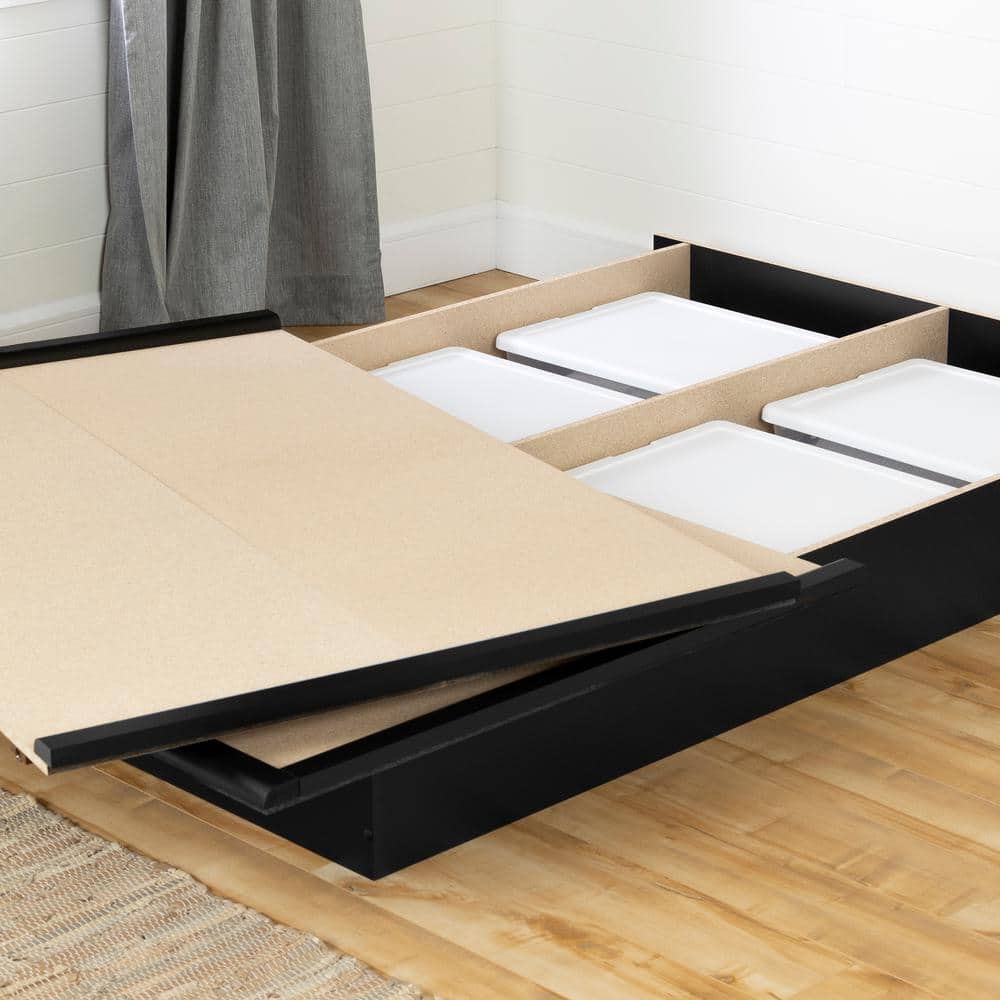 Contemporary Pure Black Full Platform Bed with Discreet Storage