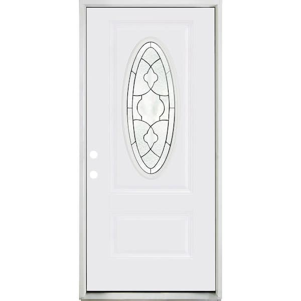 Steves & Sons Reliant 36 in. x 80 in. Right-Hand 3/4 Oval Duchess Decorative Glass, Primed Fiberglass Prehung Front Door