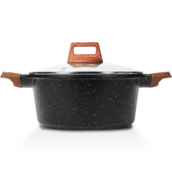 5 Quart Black Nonstick Stock Pot with Lid, Granite Casserole, Large Soup Pot, Pasta Cooking Pot, Induction Compatible