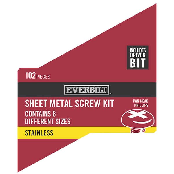 Everbilt Assorted Sizes Phillips Stainless-Steel Flat Head Sheet Metal Screw Kit (102-Piece Per Pack)