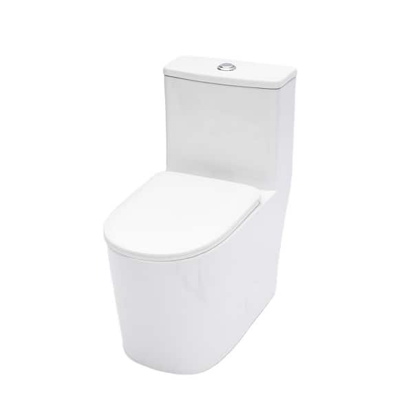 Elongated Dual Flush 1.1/1.6 GPF 12-inch Rough-In Ceramic One Piece Toilet with Soft Clsoing Seat in White