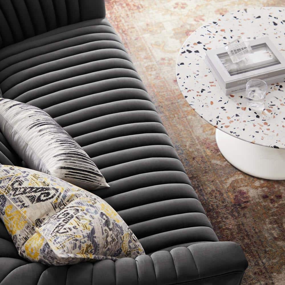 Charcoal Velvet Channel Tufted Loveseat with Dense Foam Padding
