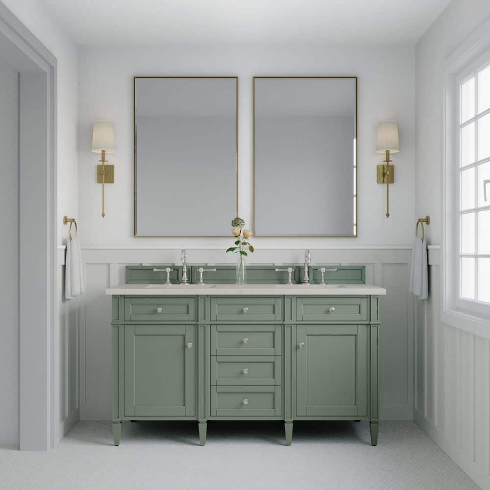 Brittany 60.0 in. Double Bath Vanity in Smokey Celadon with Siberian Quartz Top price history on PriceWatchPro