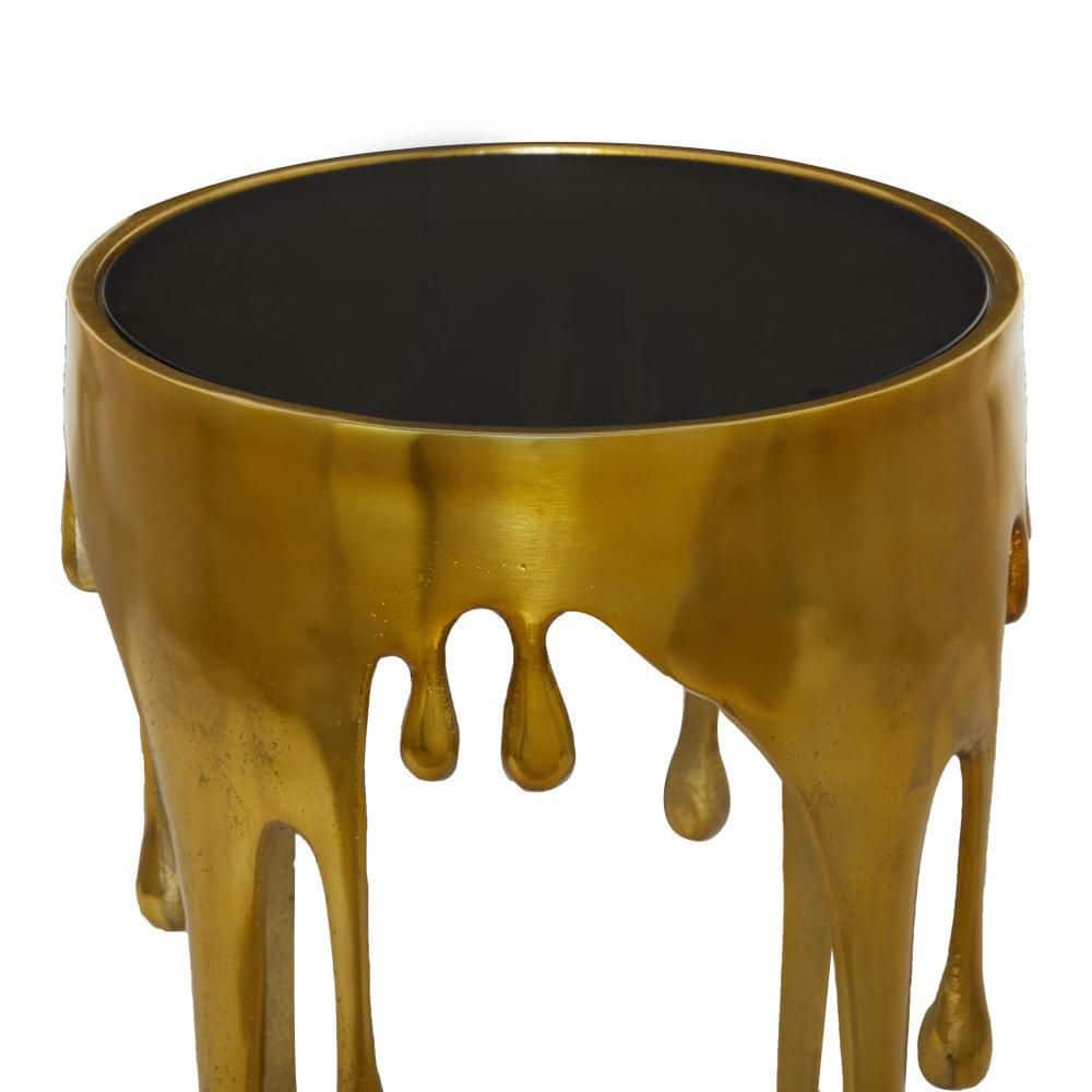 Gold Drip Round Aluminum Accent Table with Glass Top