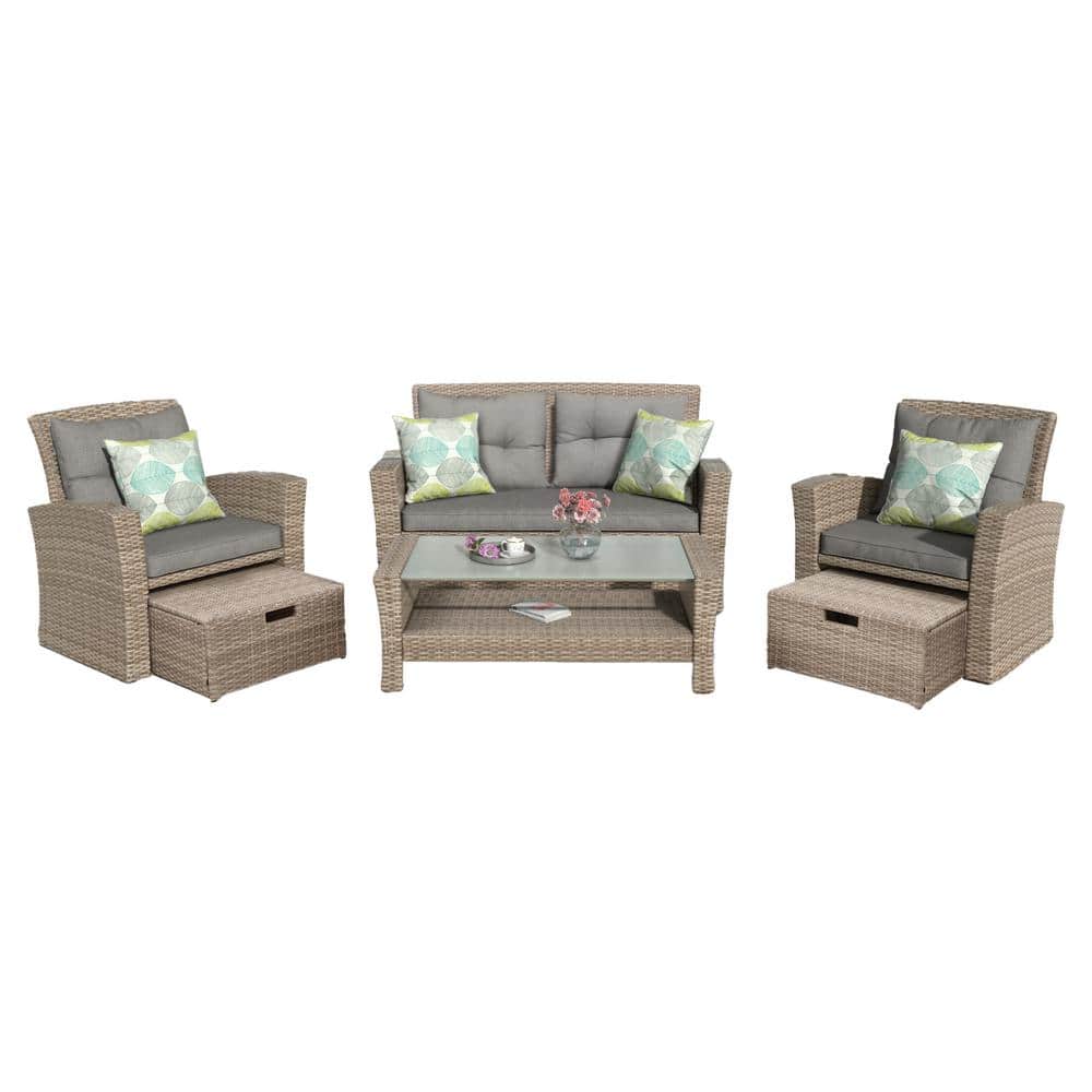 Patio Sofa Set 4 Piece Wicker Patio Conversation Set All Weather Sectional 