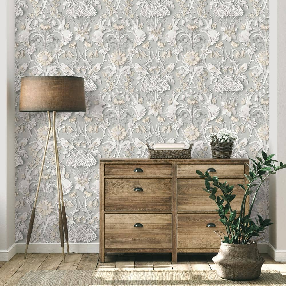 Light Grey 3D Woodland Animals Matte Wallpaper