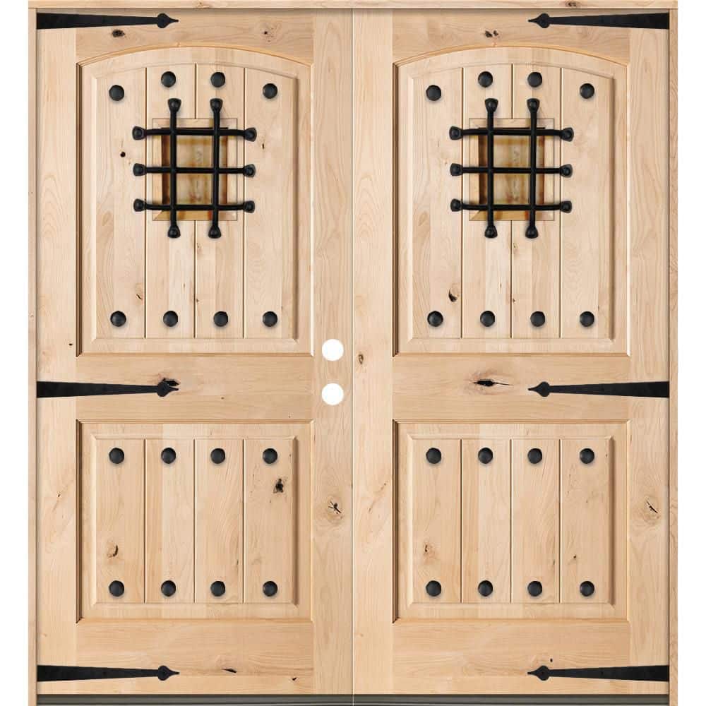 72 in. x 96 in. Mediterranean Knotty Alder Arch Top Unfinished Left-Hand Inswing Wood Double Prehung Front Door price history on PriceWatchPro