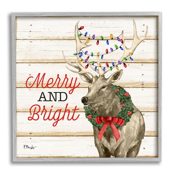 Stupell Industries Merry and Bright Deer by Paul Brent 1-Piece Framed Graphic Print Animal Poster Art Print 12 in. x 12 in.