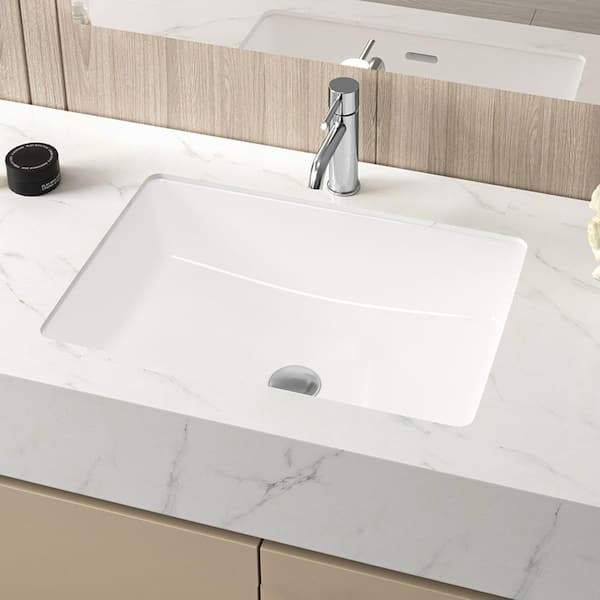 Glacier Bay 22 in. Ceramic Rectangular Undermount Bathroom Sink in White with Overflow Drain