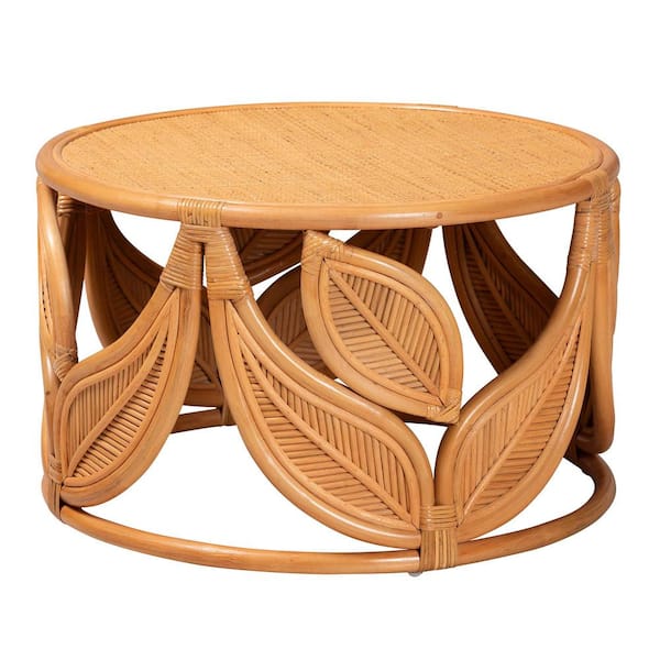 bali & pari Rafflesia 29.5 in. Light honey Round Rattan Coffee Table