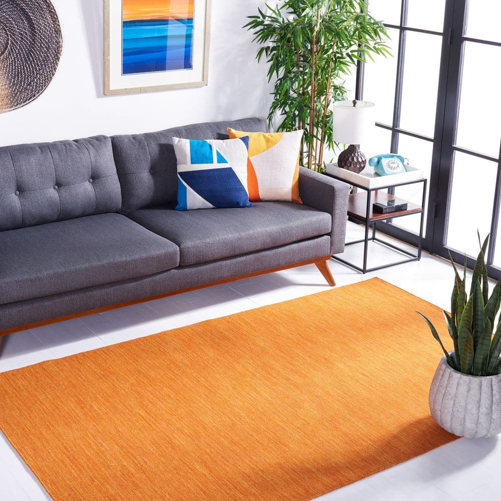 Handmade Orange Wool and Cotton Flat Woven Area Rug