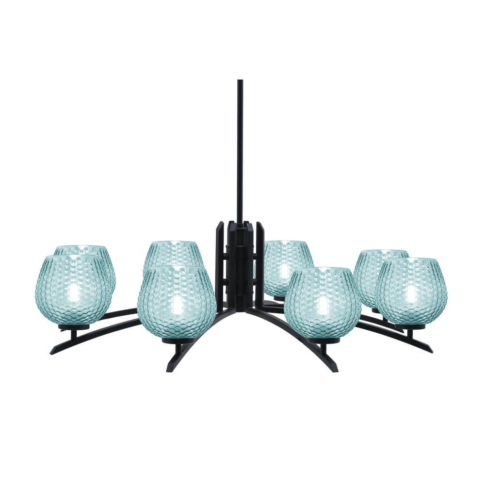 Siena 36 in. 8 Light Matte Black Chandelier with Turquoise Glass Shades