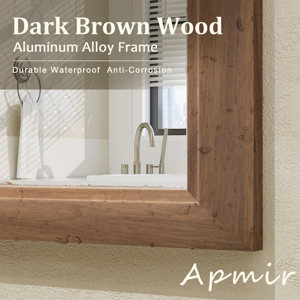 40 in. W x 38 in. H Rectangular Aluminum Alloy Framed and Tempered Glass Wall Bathroom Vanity Mirror in Dark Brown Wood