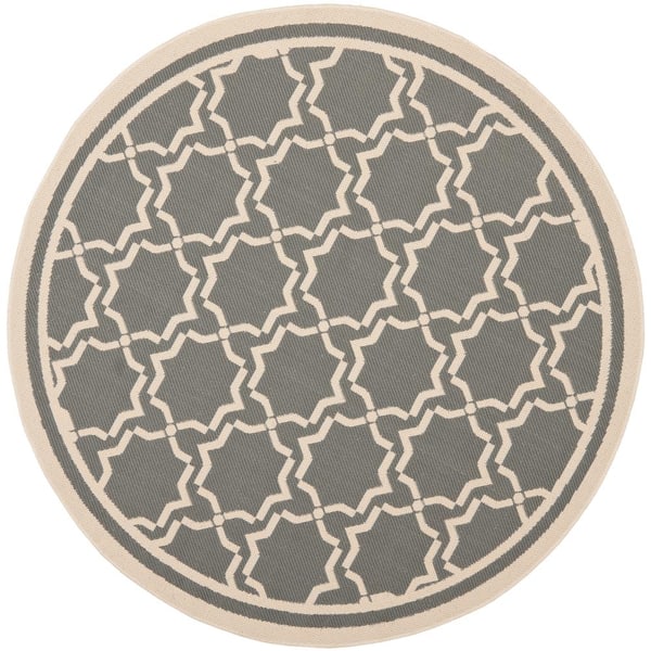 SAFAVIEH Courtyard Anthracite/Beige 5 ft. x 5 ft. Round Geometric Indoor/Outdoor Patio  Area Rug