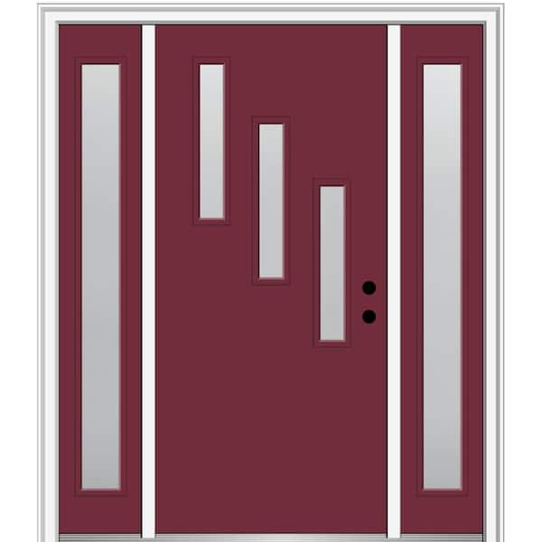 MMI Door 64.5 in. x 81.75 in. Davina Left-Hand Inswing 3-Lite Frosted Painted Fiberglass Smooth Prehung Front Door with Sidelites