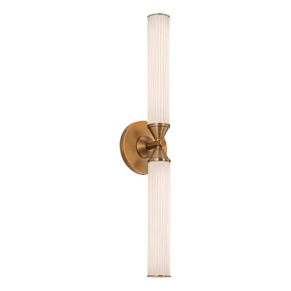 Edwin 22-in 1 Light 15-Watt Vintage Brass/Frosted Ribbed Glass Integrated LED Vanity Light