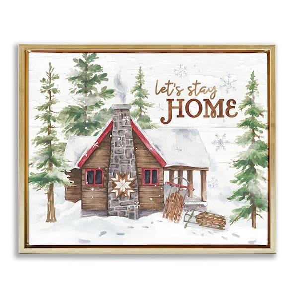 Stupell Industries Cozy Winter Cabin Phrase by Courtney Morgenstern 1-Piece Floater Frame Graphic Print Nature Art Print 21 in. x 17 in.