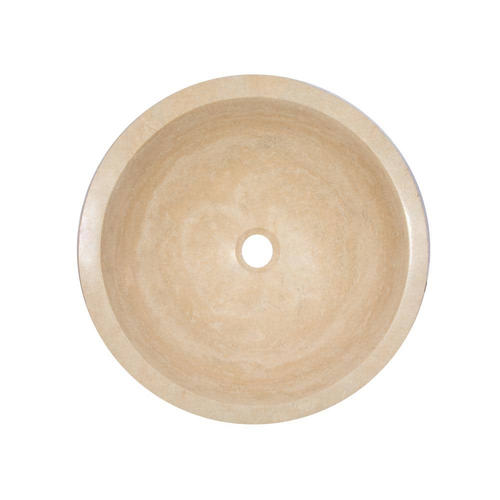Beige Travertine Stone Circular Bathroom Sink, 16.5"