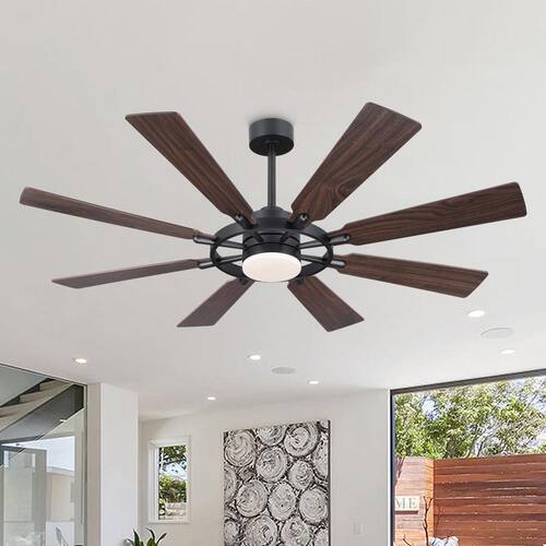 60 in. (5 ft.) 8 Blades LED Indoor Black and Dark Walnut Ceiling Fan with Remote Ceiling Fans With Lights