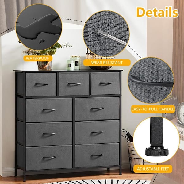 WONDER COMFORT Gray 9-Drawer 11.8 in. W Chest of Drawers Fabric