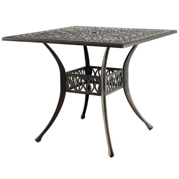 Alpulon 35.4 in. Aluminum Patio Square Dining Table with Umbrella Hole