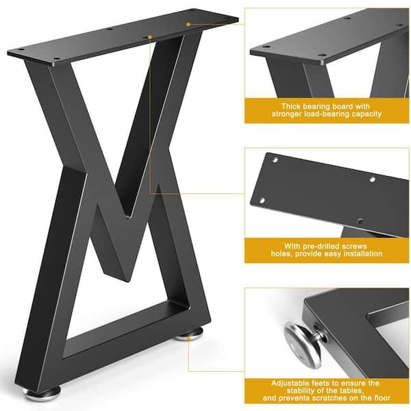 Angel Sar 11.8 in. L x 16 in. H Black Metal V-Shape Table Legs for