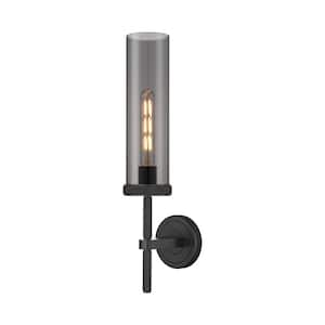 Lincoln 3.5 in. 1-Light Matte Black Wall Sconce with Glass Shade