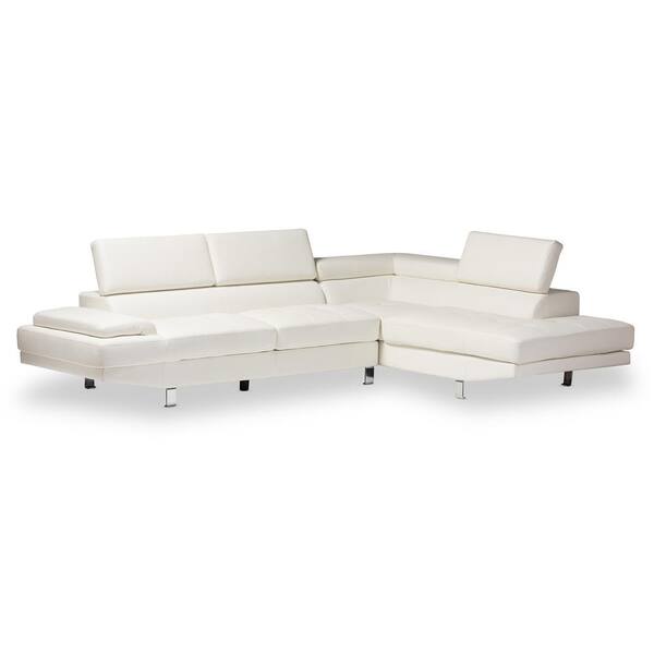Baxton Studio Selma White Faux Leather 4-Seater L-Shaped Right-Facing Chaise Sectional Sofa with Chrome Legs