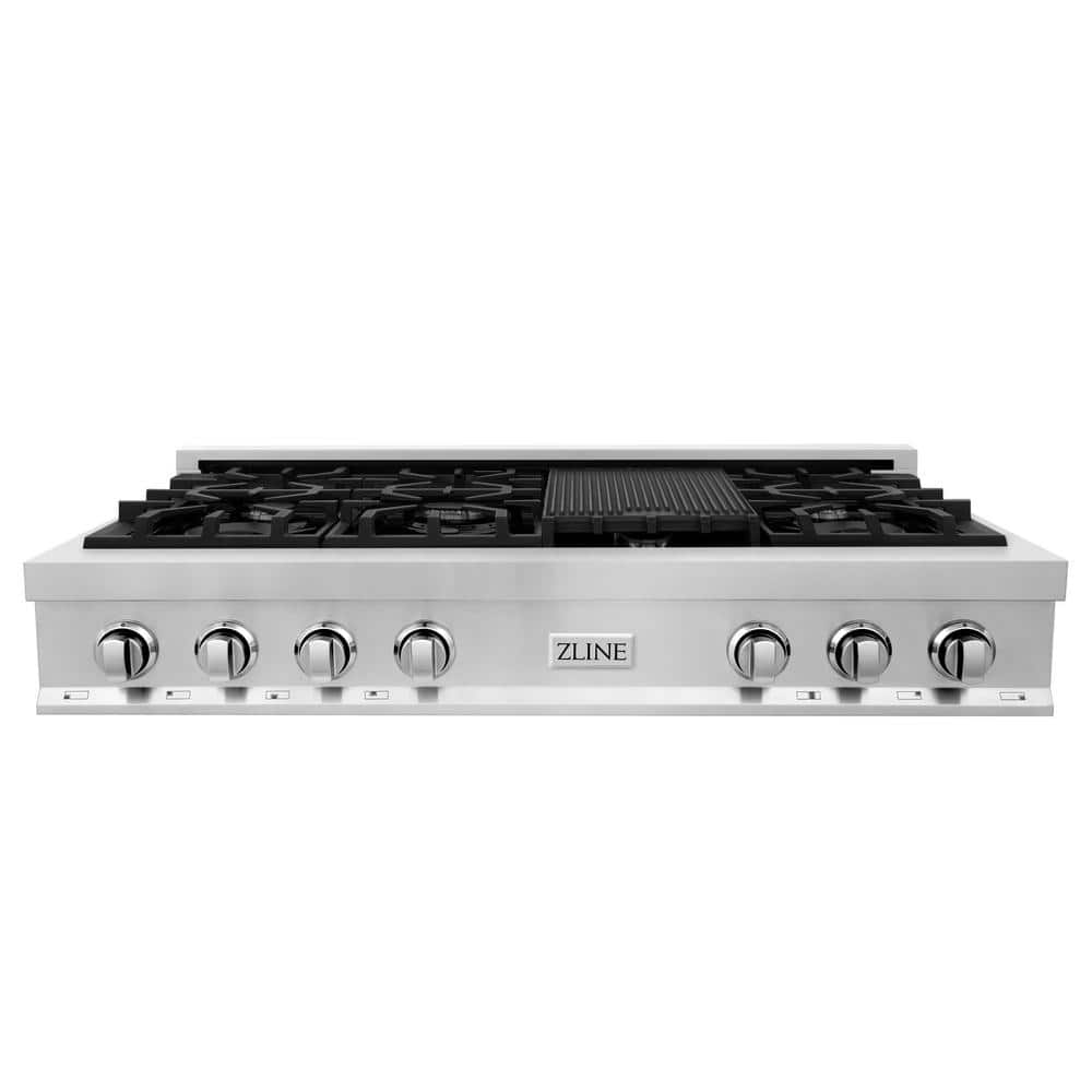 48 in. 7 Burner Front Control Gas Cooktop in Stainless Steel with Griddle
