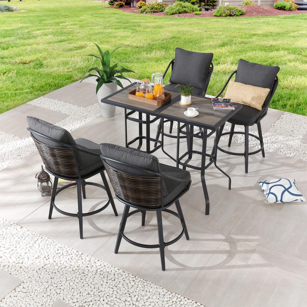 Patio Festival 6-Piece Metal Bar Height Outdoor Dining Set with Gray ...
