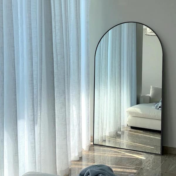 32 in. W x 71.2 in. H Modern Arched Aluminum Frame Black Standing/Floor Standing Full-length Mirror