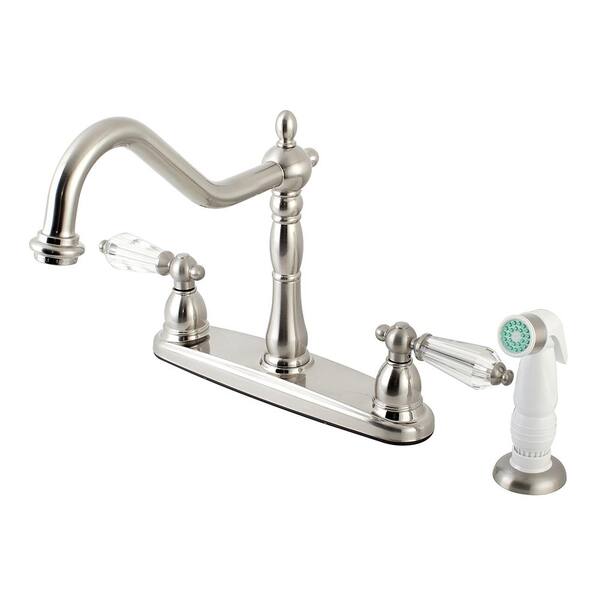 Kingston Brass Victorian Crystal 2-Handle Standard Kitchen Faucet in Satin Nickel