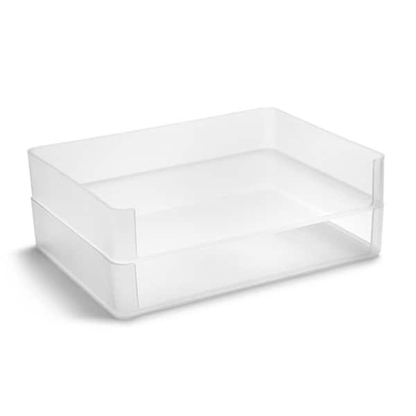 Paper Organizer 2-Pack Clear 12.5 in. x 2.3 in. Plastic Desk Accessory, Stackable Letter Tray Desktop File Storage