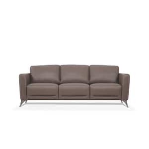 Amelia 83 in. Rolled Arm Leather Rectangle Sofa in Taupe