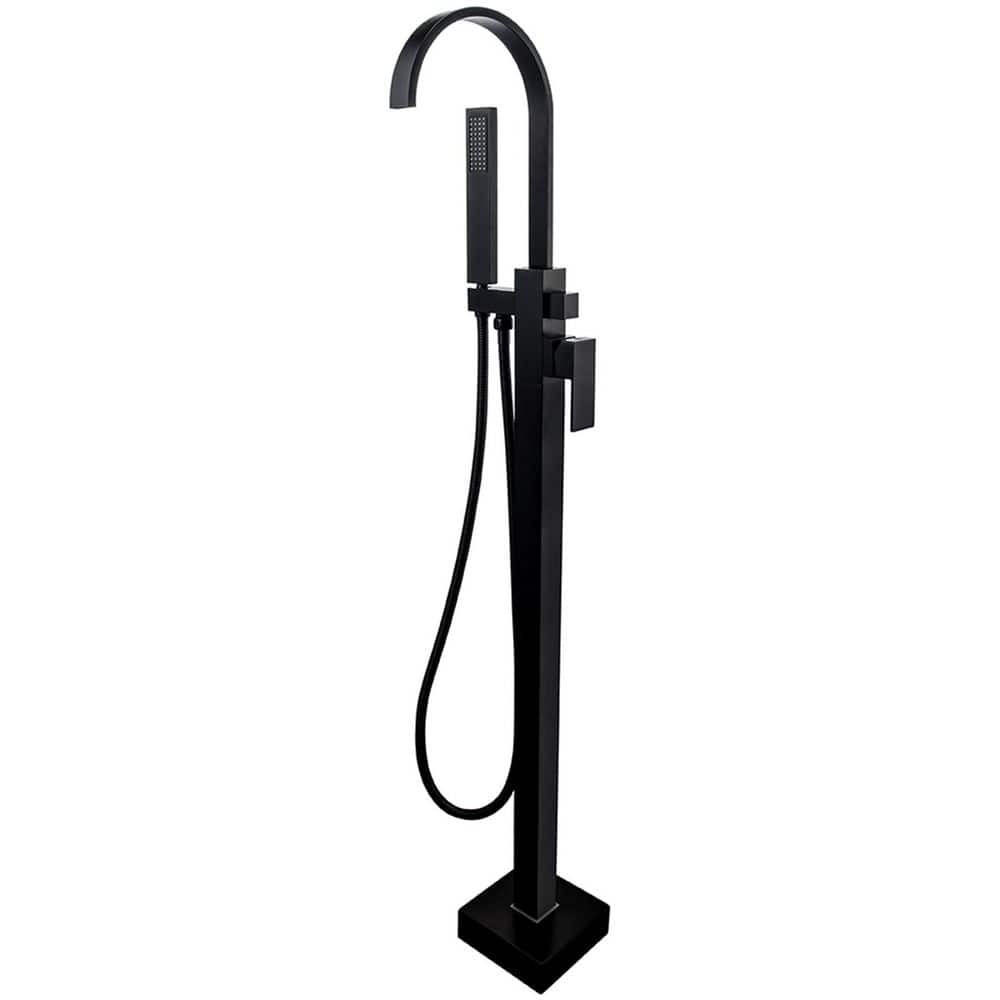 Waterfall Single Handle Floor Mount Freestanding Tub Faucet Bathtub Filler with Hand Shower in Matte Black price history on PriceWatchPro