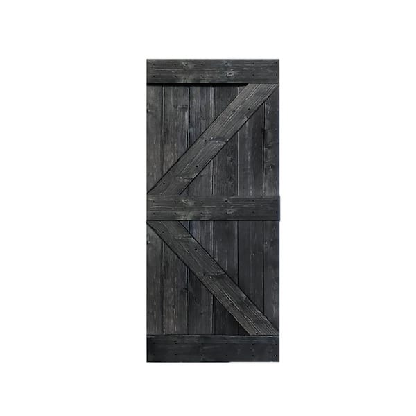 CALHOME K Series 30 in. x 84 in. Pre Assembled Metallic Gray Knotty Pine Wood Interior Sliding Barn Door Slab