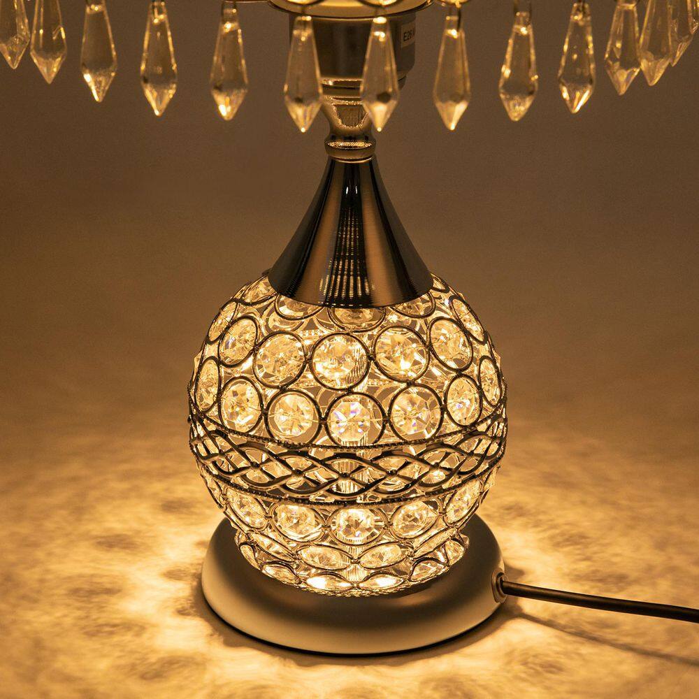 18" Silver Crystal Geometric Table Lamp with Clear Shade