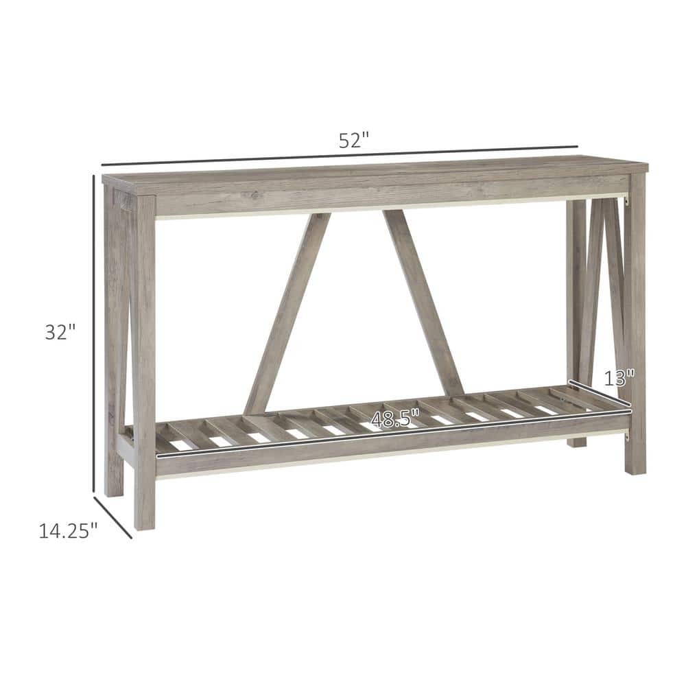 Gray Wood Farmhouse Console Table with Storage Shelf