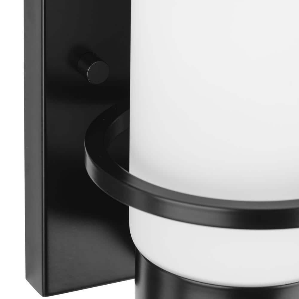 Matte Black Cylinder Outdoor Wall Sconce with White Glass Shade