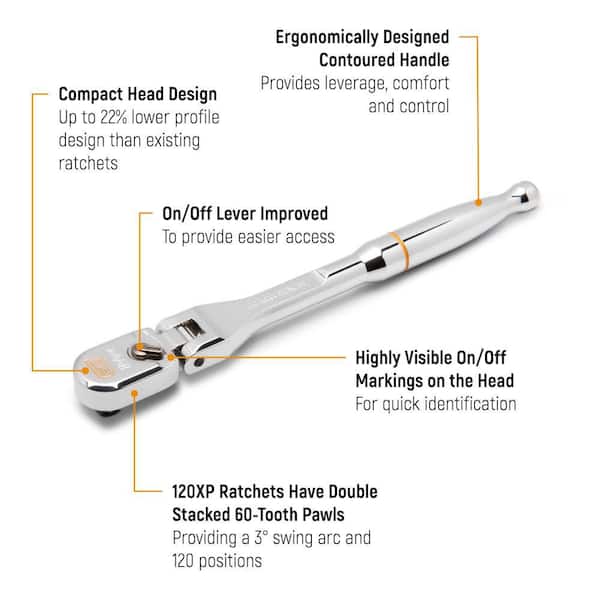 1/2 in. Drive 120XP Full Polish Chrome Flex Head Teardrop Ratchet
