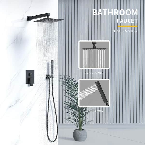 12 in. Single-Handle 2-Spray Wall Mount Rainfall Shower Faucet 2.0 GPM in Matte Black (Valve Included)
