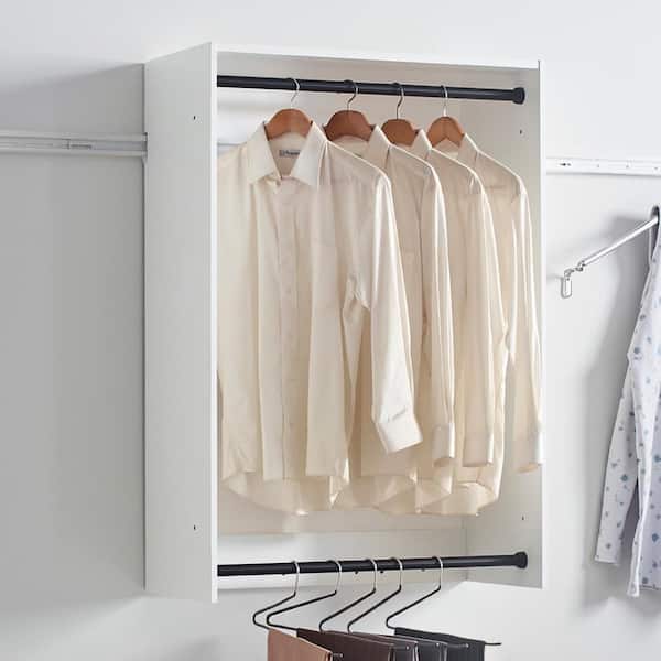 Vedz 31.5 in. W White and Black Starter Kit Walk in 1-Shelf Wall Mounted Wood Closet System with 2 Hanging Rods
