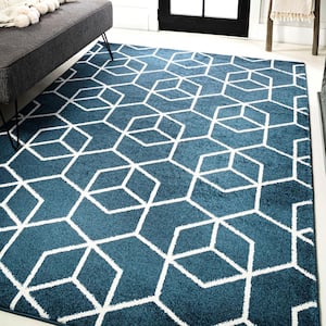 Tumbling Blocks Modern Geometric Navy/White 8 ft. x 10 ft. Area Rug