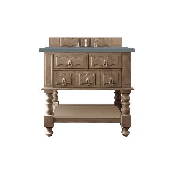 James Martin Vanities Castilian 36 in. W x 23.5 in. D x 33.8 in. H Single Bathroom Vanity in Empire Gray with Cala Blue Quartz Top