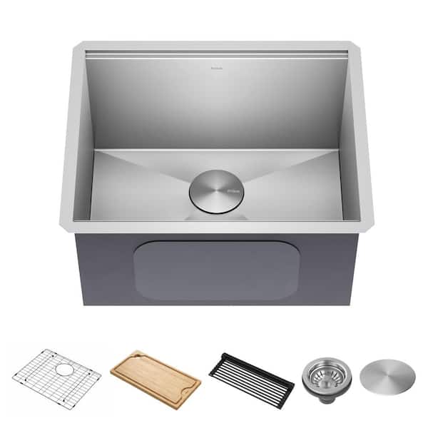 KRAUS Kore 16-Gauge Stainless Steel 23 in. Single Bowl Undermount Laundry Utility Kitchen Sink with Accessories
