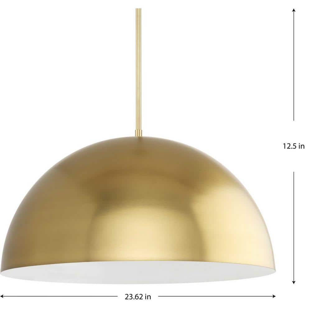 Elegant Brushed Gold 23.62" Modern Bowl Pendant with White Interior