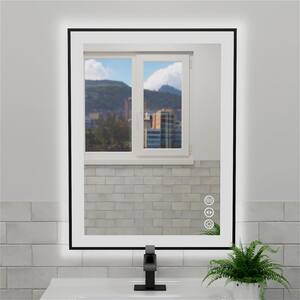 20 in. W x 28 in. H Small Framed Rectangular LED Light Bathroom Vanity Mirror in Matte Black