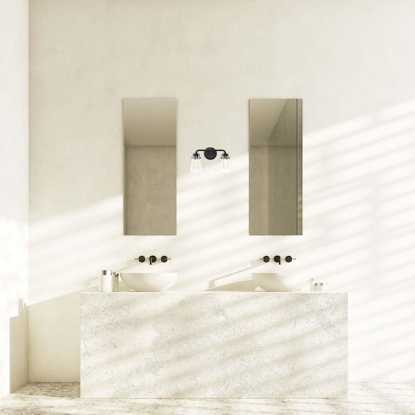 Elliott 16 in. 2-Light Matte Black Industrial Wall Sconce with Clear Glass Shades